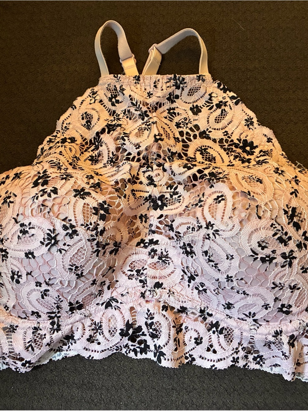Victoria's Secret Pink Lace High-Neck bralette with Black Floral Lace